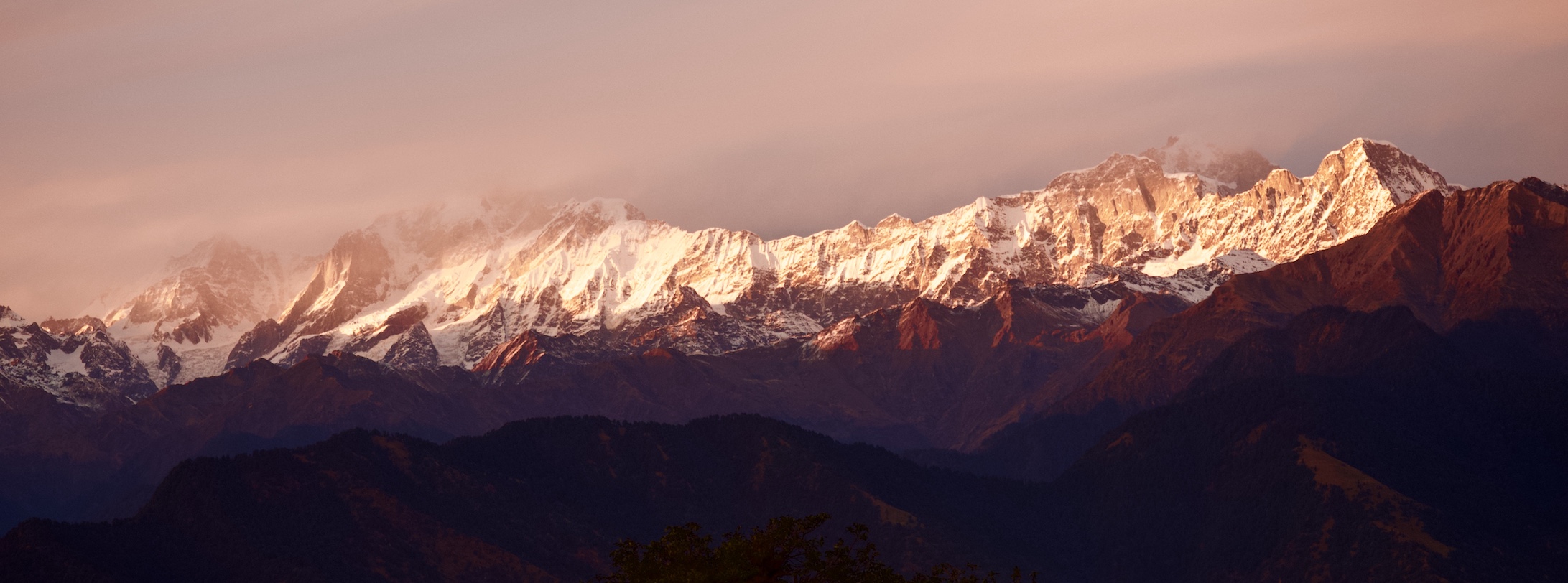 Kumaun Himalayas from Deorital Lake, Kedarnath Wildlife Sanctuary, UIttarakhand, India.